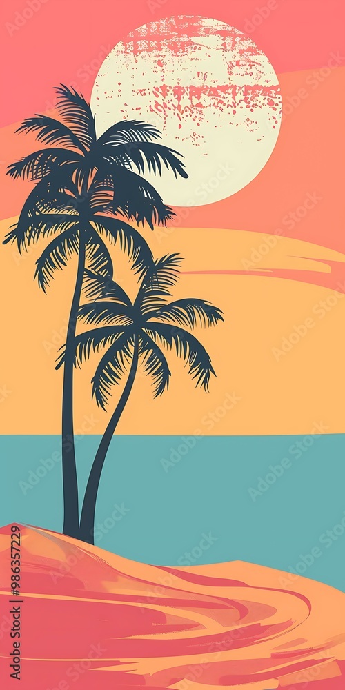 Fototapeta premium Palm Trees Silhouette Summer Sunset Ocean Beach