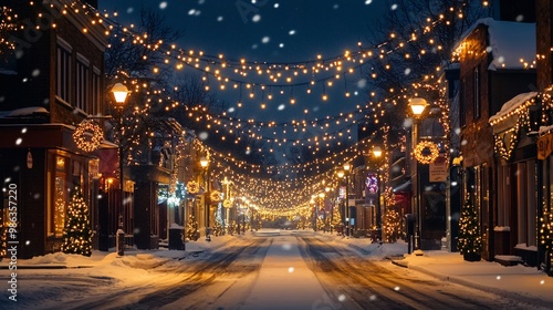 Wallpaper Mural Charming Winter Street with Twinkling Holiday Lights Torontodigital.ca