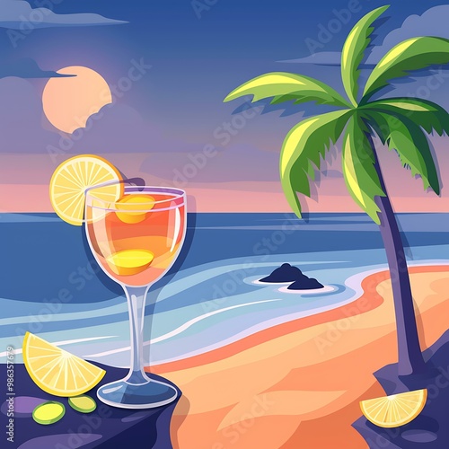 Summer Beach Cocktail Illustration