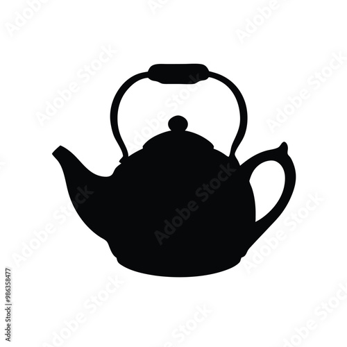 a teapot, vector black color silhouette, on a white background,