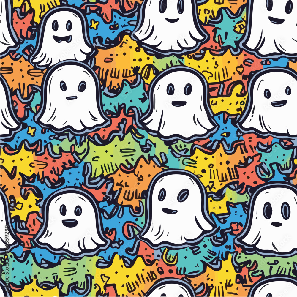 Illustration Seamless pattern of cute Halloween doodle Ghost Illustration Seamless pattern of cute Halloween doodle Ghost