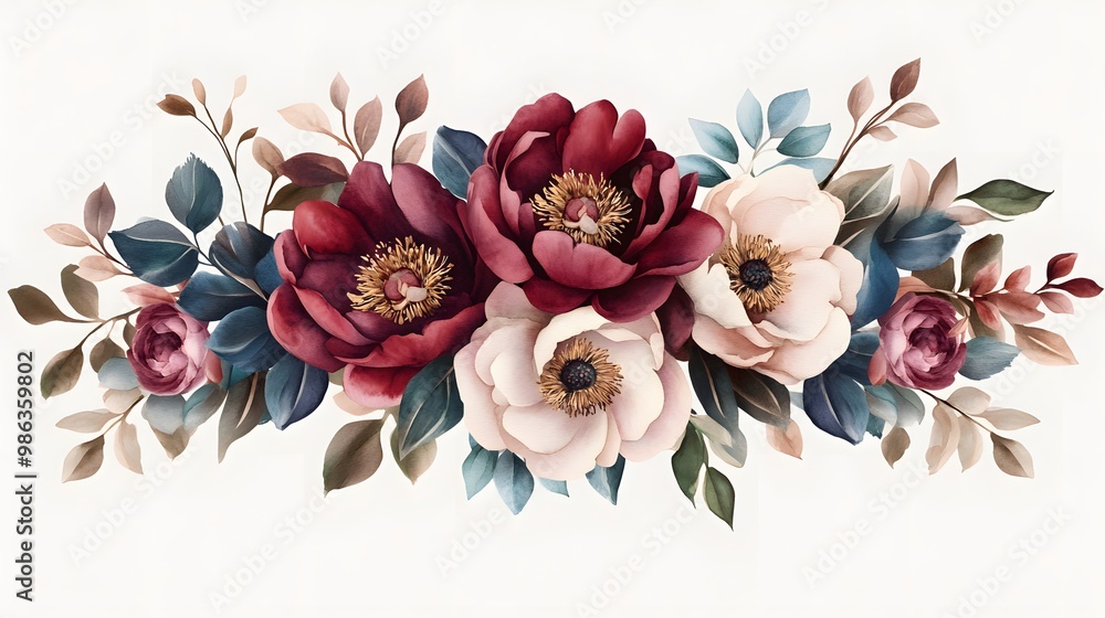 A stunning floral arrangement featuring various roses in shades of red and white, complemented by lush green leaves against a soft background. A stunning floral arrangement featuring various roses in shades of red and white, complemented by lush green leaves against a soft background.