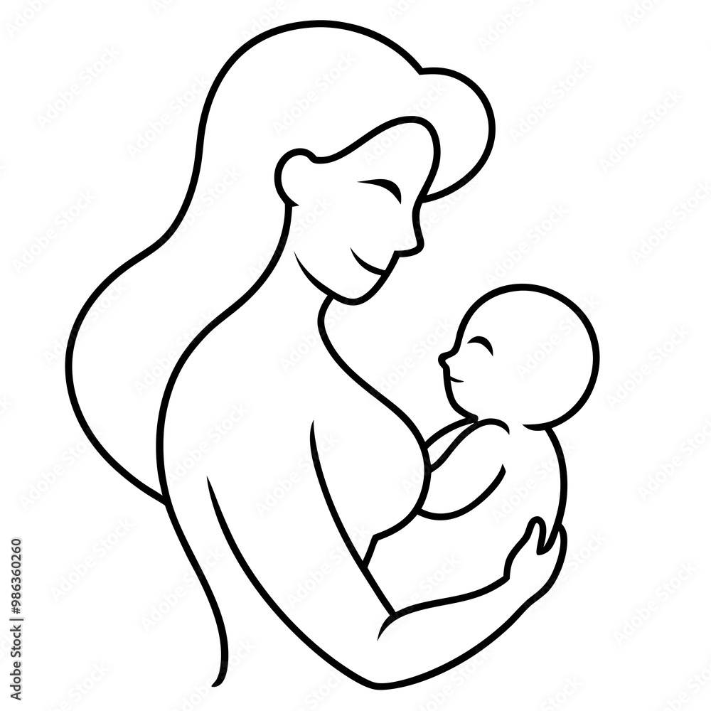 Minimalist vector illustration of a mother lifting her baby Minimalist vector illustration of a mother lifting her baby