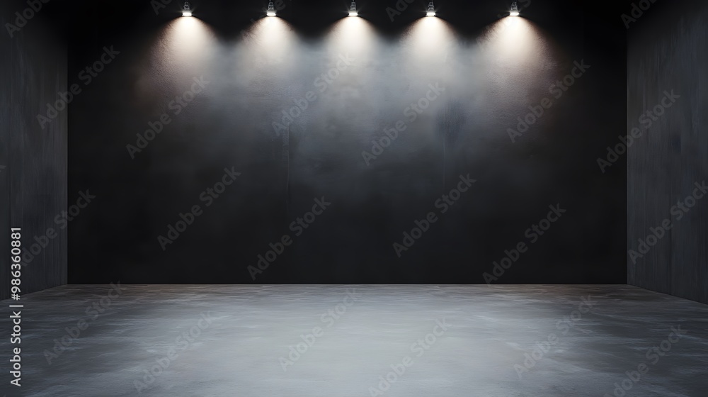 A dimly lit, modern studio space featuring a concrete floor and textured walls, illuminated by sleek overhead lights. A dimly lit, modern studio space featuring a concrete floor and textured walls, illuminated by sleek overhead lights.