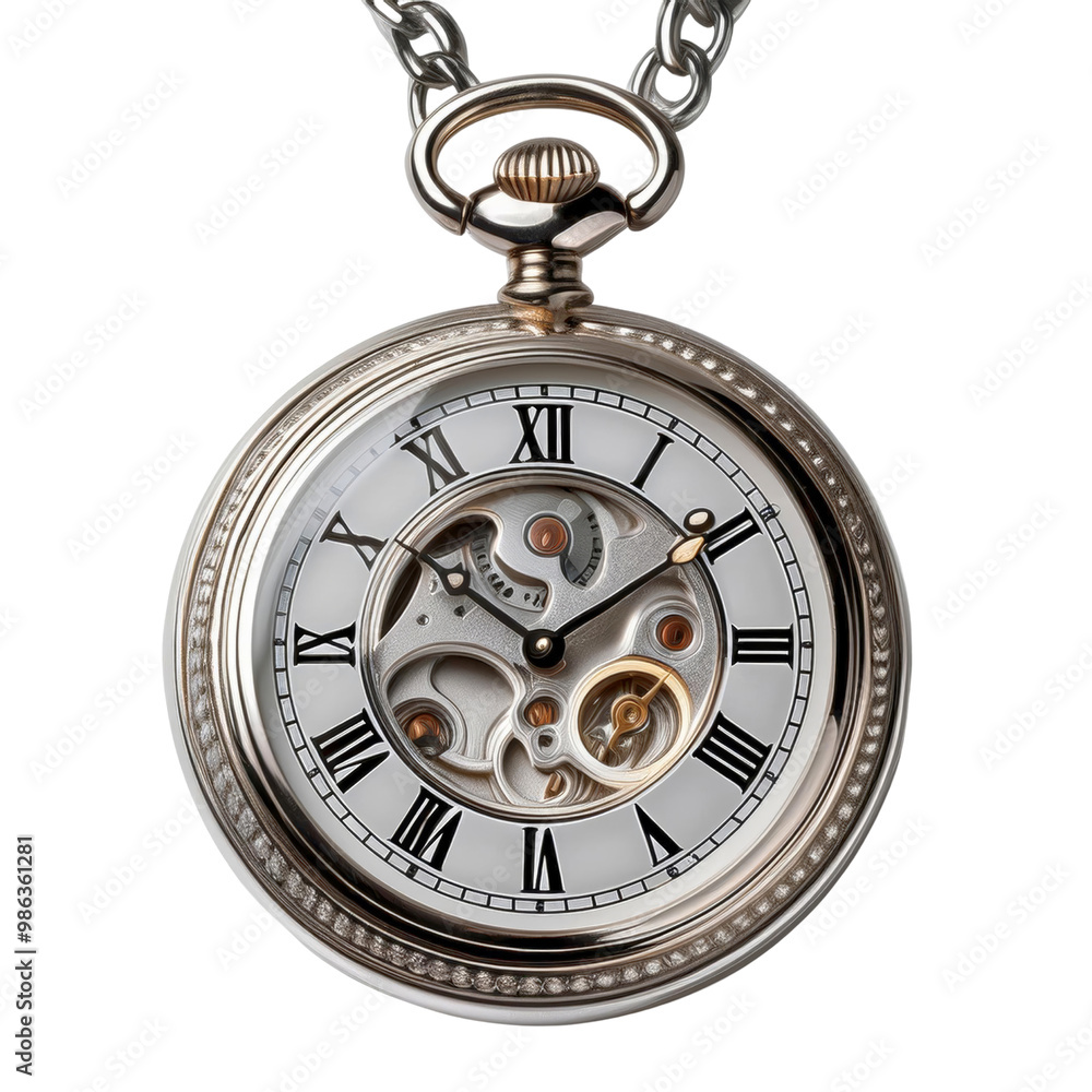 Elegant antique pocket watch with a visible intricate mechanical movement and Roman numerals, conveying a sense of timeless craftsmanship. Elegant antique pocket watch with a visible intricate mechanical movement and Roman numerals, conveying a sense of timeless craftsmanship.