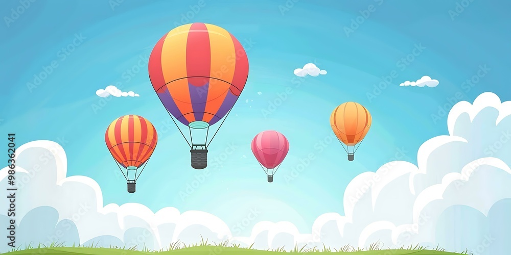 Colorful Hot Air Balloons Flying in Blue Sky Colorful Hot Air Balloons Flying in Blue Sky