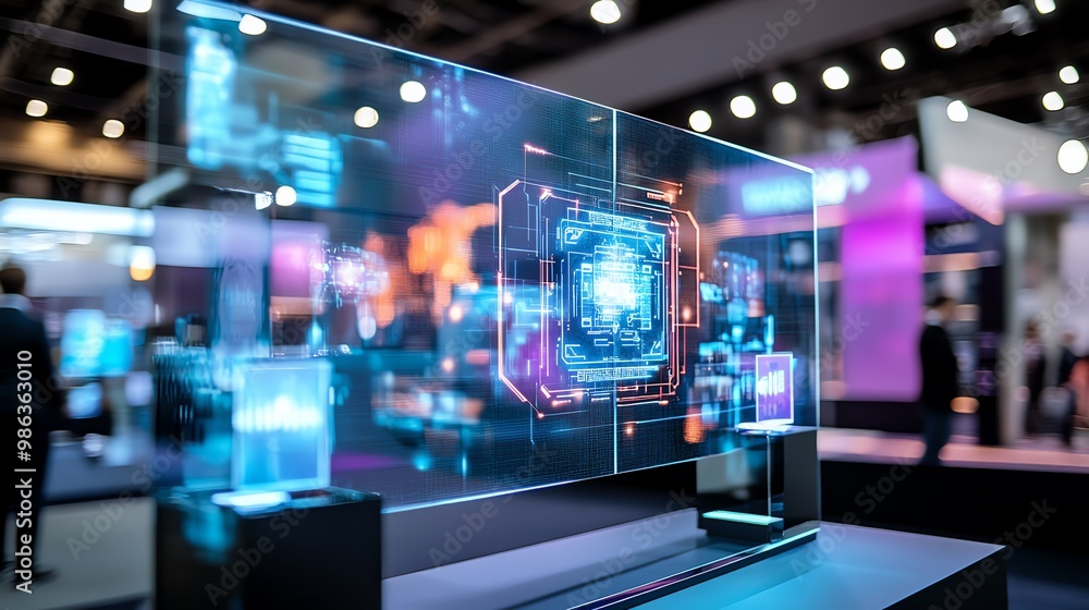 Futuristic transparent display with holographic interface Futuristic transparent display with holographic interface