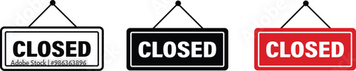 Closed sign board icon set flat or line buttons vector for graphic design isolated on transparent background. Easily editable. Red and black symbol. Alert signal message for website and app.