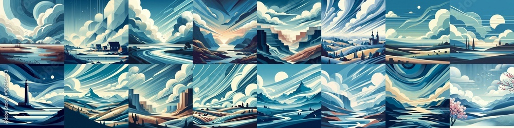 Minimalistic style landscape illustration. AI generated illustration Minimalistic style landscape illustration. AI generated illustration