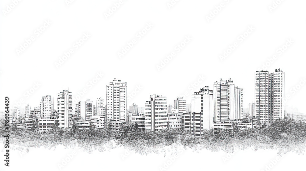 Obraz premium Mymensingh, Bangladesh, black and white pen pencil hand-drawn effect drawing illustration for travel poster, card, wallpaper, backdrop or banner. Modern, clear, artistic and simple