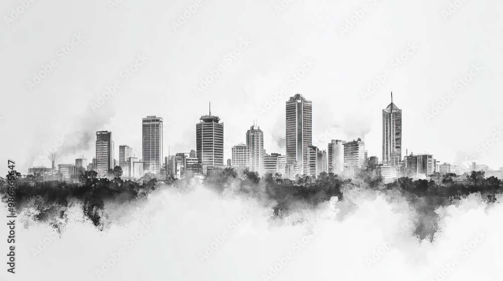 Fototapeta premium Nairobi, Kenya, black and white pen pencil hand-drawn effect drawing illustration for travel poster, card, wallpaper, backdrop or banner. Modern, clear, artistic and simple