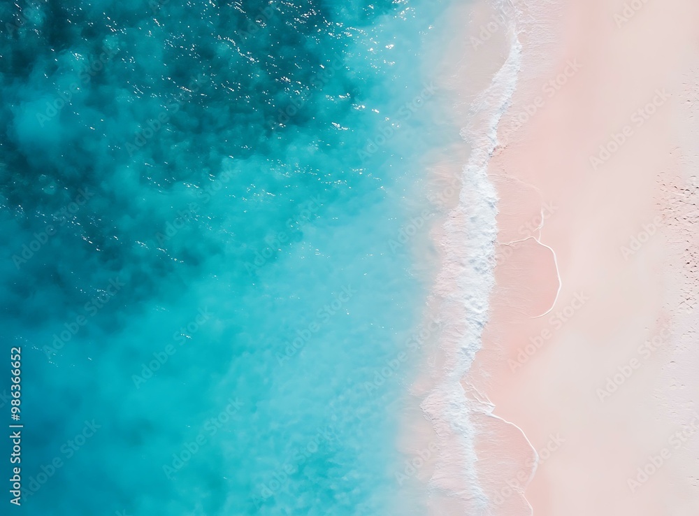 Fototapeta premium Aerial View of Turquoise Water and Pink Sand Beach