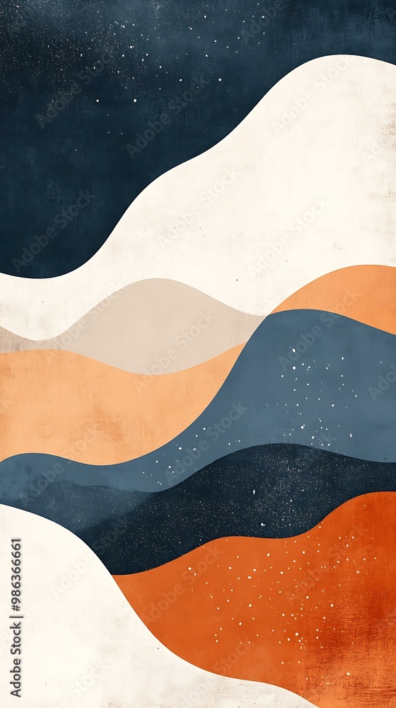 Abstract Landscape Illustration with Curved Lines and Colors Abstract Landscape Illustration with Curved Lines and Colors