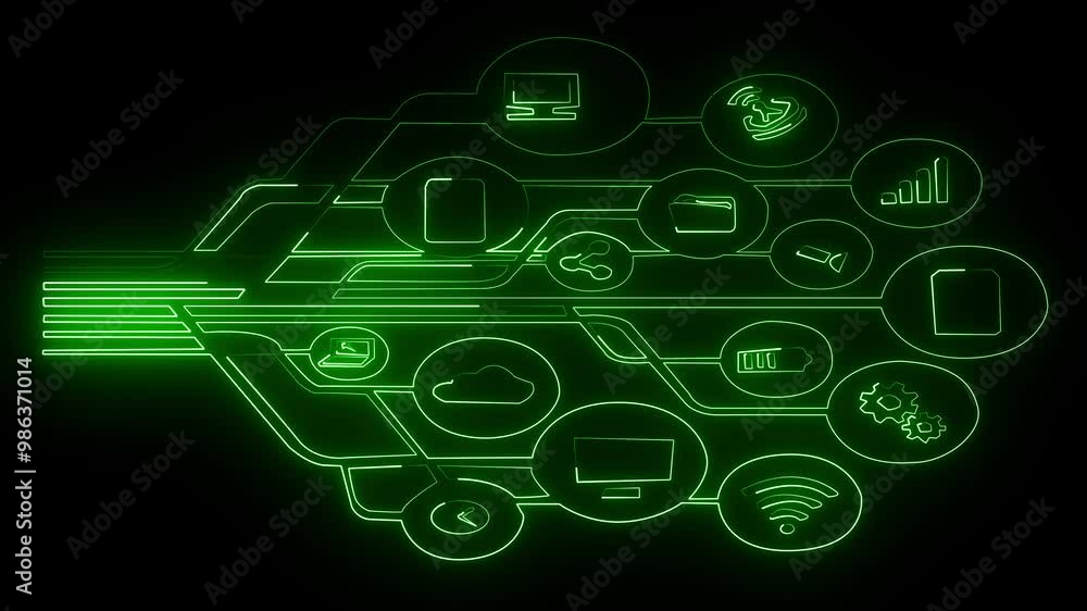 Technology neon icon .high powerful connection in the world.it it is very useful Of people. isolated on black background. Technology neon icon .high powerful connection in the world.it it is very useful Of people. isolated on black background.