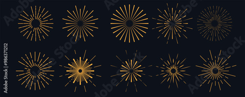 Vintage sunburst collection. Retro gold Sun burst shapes. vector eps10