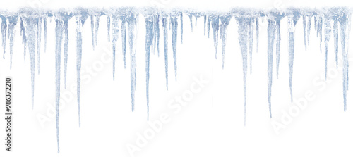 Long icicles on isolated background for overlaying on a light background.