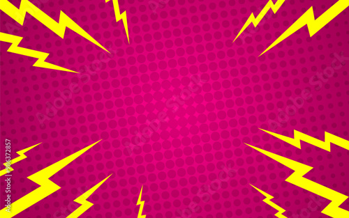 Pop art comic background with thunder flash. pink comic design with thunder background, comic illustration in pop art style.