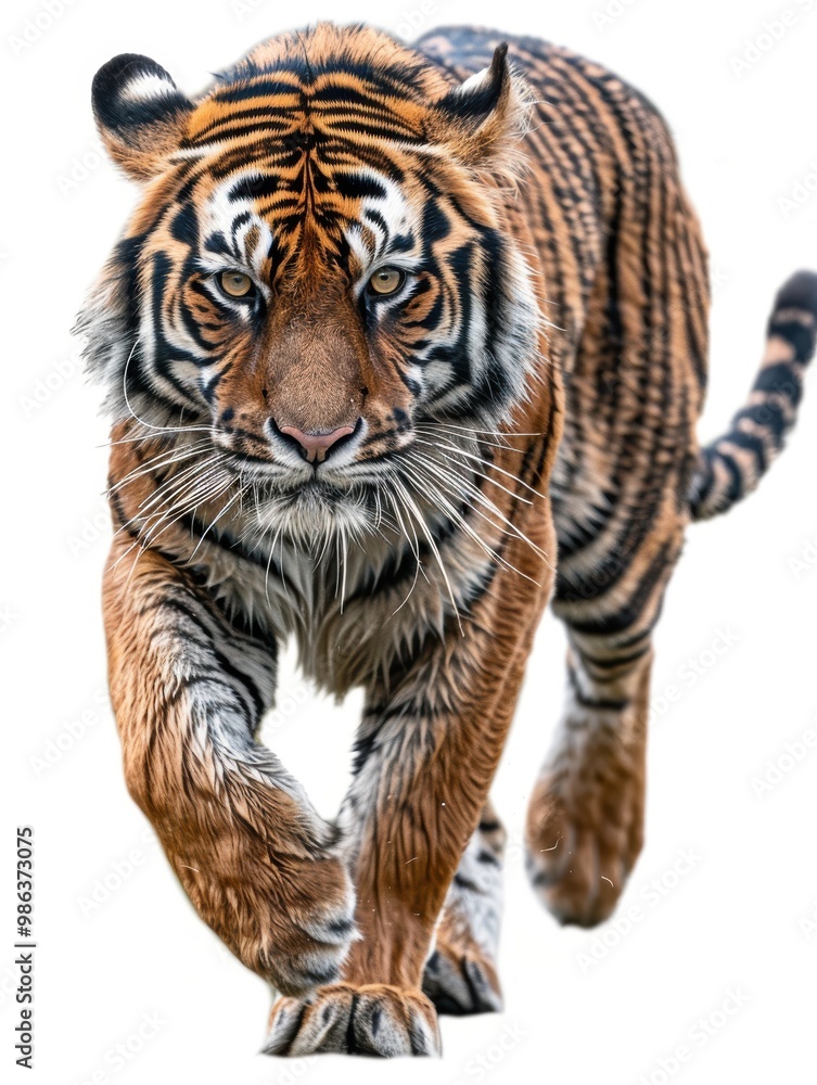 Fototapeta premium A tiger is walking on a white background