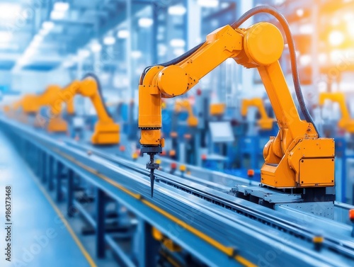 Precision robotic arms working on a fully automated production line, real-time optimization