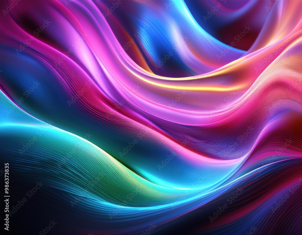 Neon glowing waves of vibrant colors on black background Neon glowing waves of vibrant colors on black background