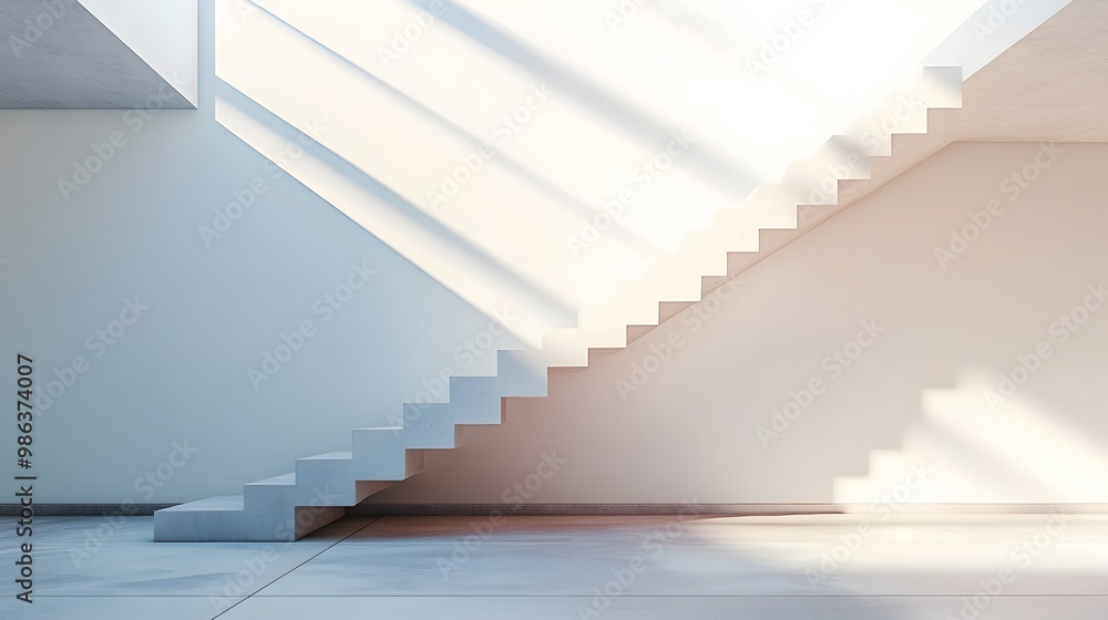 Bright and Minimalist Staircase with Strong Linear Lines in Modern Interior Bright and Minimalist Staircase with Strong Linear Lines in Modern Interior