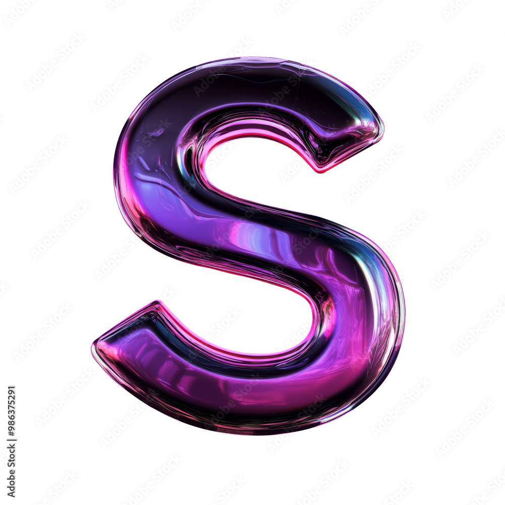 Dark purple Hologram metallic S alphabet Realistic 3D on white background. Generative AI Dark purple Hologram metallic S alphabet Realistic 3D on white background. Generative AI