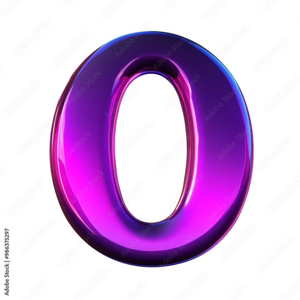 Dark purple Hologram metallic 0 number alphabet Realistic 3D on white background. Generative AI Dark purple Hologram metallic 0 number alphabet Realistic 3D on white background. Generative AI