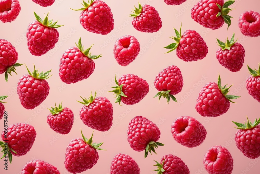 Vibrant raspberries pattern on soft pink background for decorative design. Vibrant raspberries pattern on soft pink background for decorative design.