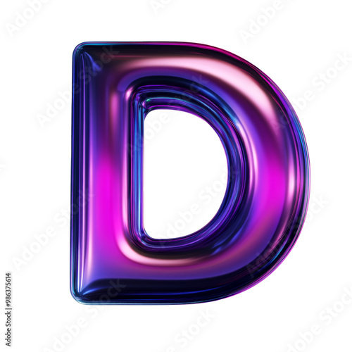 Dark purple Hologram metallic D alphabet Realistic 3D on white background. Generative AI