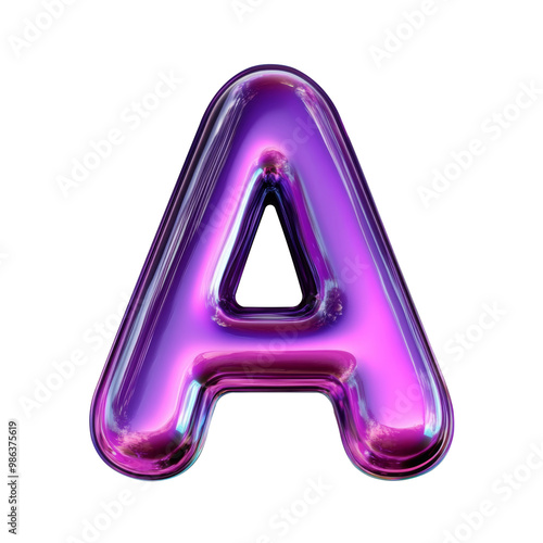 Dark purple Hologram metallic A alphabet Realistic 3D on white background. Generative AI