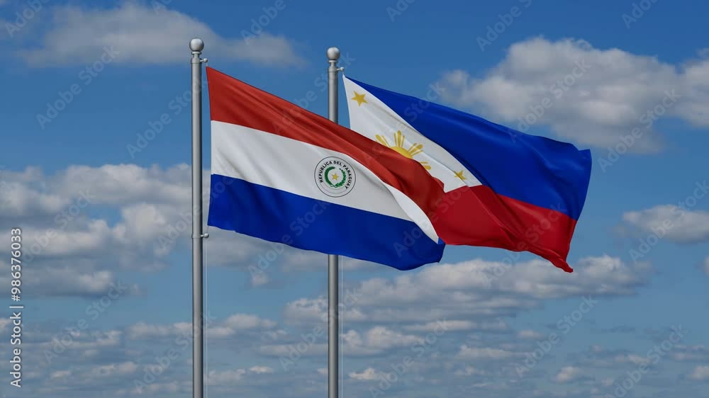 Philippines and Paraguay flags flying together, video concept of the relationship, two country cooperation concept Philippines and Paraguay flags flying together, video concept of the relationship, two country cooperation concept