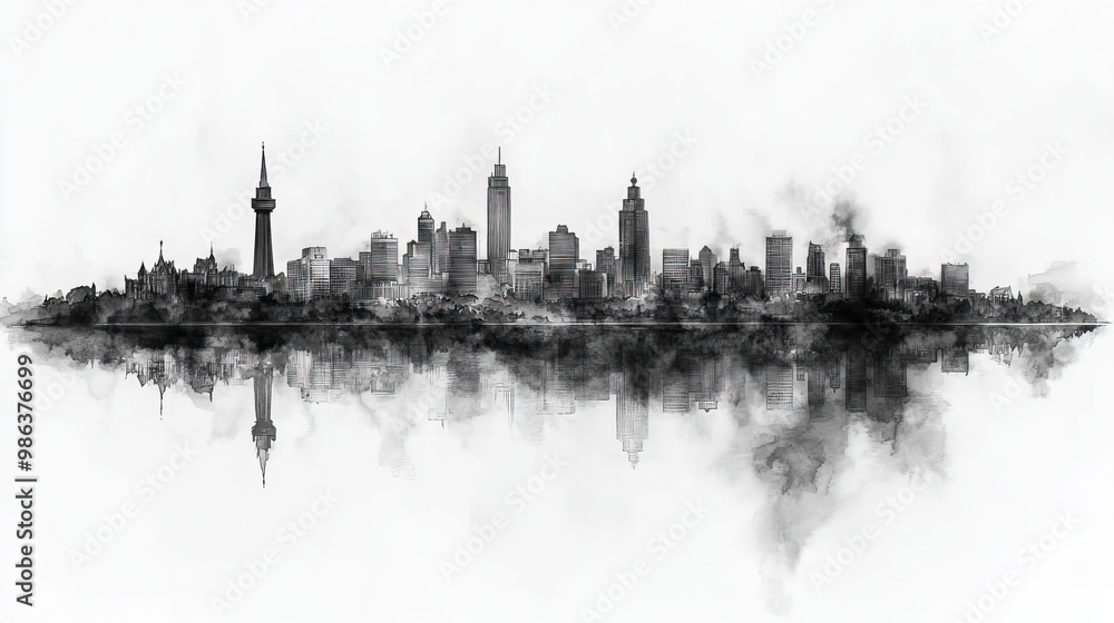 Naklejka premium Ottawa, Canada, black and white pen pencil hand-drawn effect drawing illustration for travel poster, card, wallpaper, backdrop or banner. Modern, clear, artistic and simple