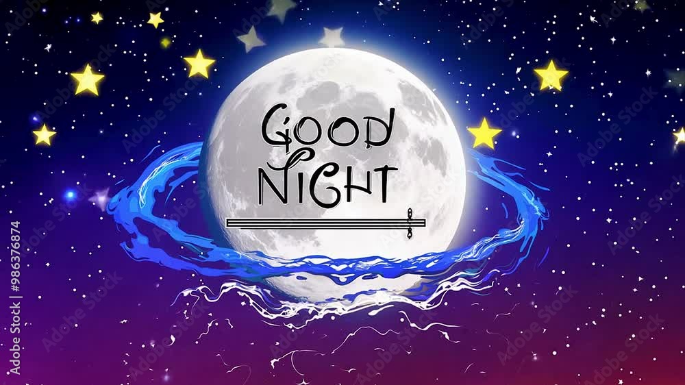 Good night text banner with a wish on cartoon style with blue sky and stars. Good night text banner with a wish on cartoon style with blue sky and stars.