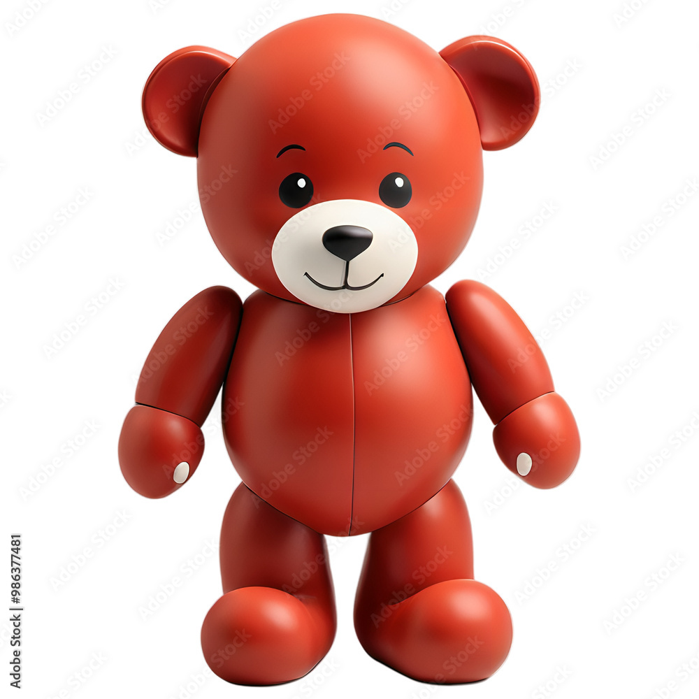 Obraz premium Cute red teddy bear toy with movable limbs, perfect for kids, displayed on a simple background