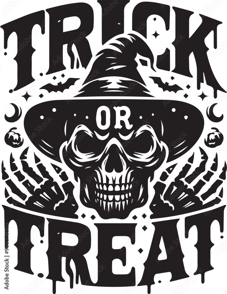Obraz premium Trick or treat Halloween typography design silhouette vector illustration isolated on a white background