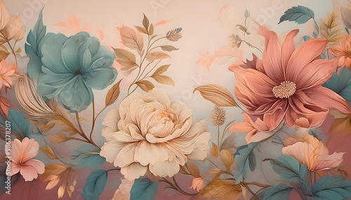 Vintage floral motifs with pastel background tones