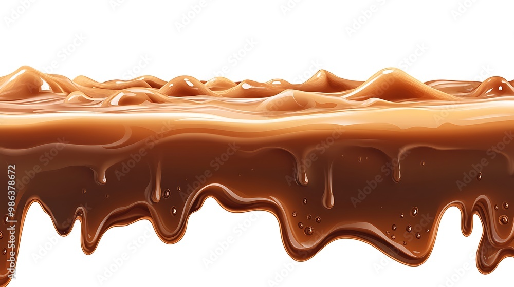 A smooth, glossy layer of caramel-like substance with a flowing texture and bubbles. A smooth, glossy layer of caramel-like substance with a flowing texture and bubbles.