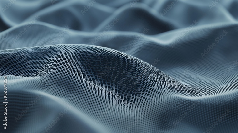 Naklejka premium Blue fabric with matrix-like structure ripples and flows, creating modern abstract background. Texture adds depth and dimension, perfect for tech and science projects