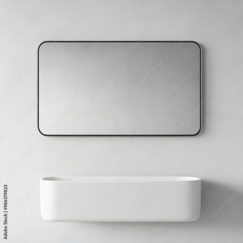Large rectangular mirror with seamless edges in a minimalist bathroom, minimalist bathroom mirror, sleek simplicity Large rectangular mirror with seamless edges in a minimalist bathroom, minimalist bathroom mirror, sleek simplicity