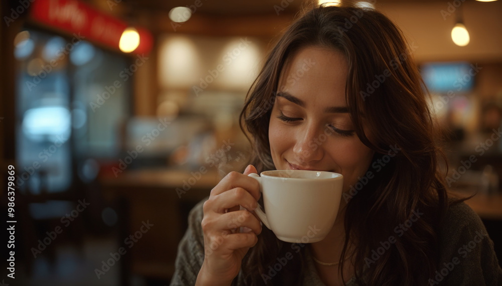 woman drinking coffee in café woman drinking coffee in café