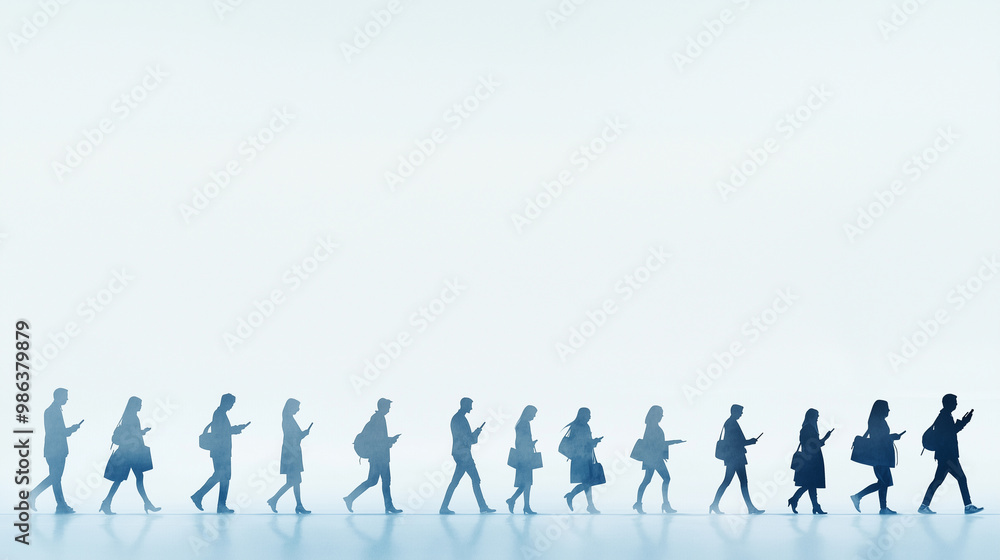 A scene depicting a variety of individuals heading to their workplaces, engaged with their smartphones, highlighting the intersection of capitalism, corporate finance, and modern c A scene depicting a variety of individuals heading to their workplaces, engaged with their smartphones, highlighting the intersection of capitalism, corporate finance, and modern c