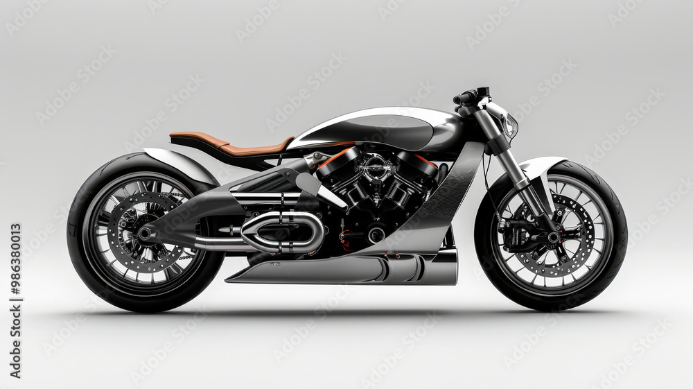 A futuristic custom motorcycle with a sleek black and chrome finish, showcasing cutting-edge design and powerful engineering. A futuristic custom motorcycle with a sleek black and chrome finish, showcasing cutting-edge design and powerful engineering.