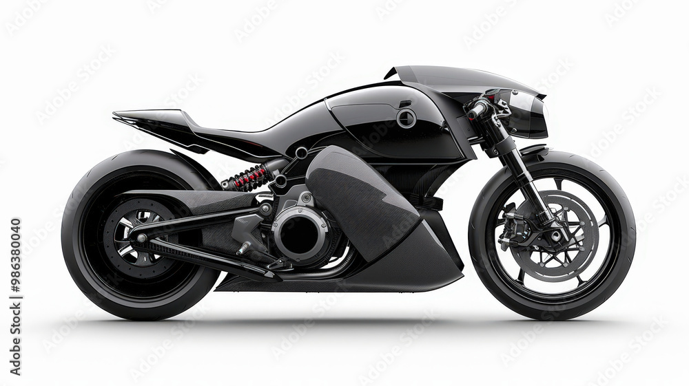 A futuristic custom motorcycle with a sleek black and chrome finish, showcasing cutting-edge design and powerful engineering. A futuristic custom motorcycle with a sleek black and chrome finish, showcasing cutting-edge design and powerful engineering.