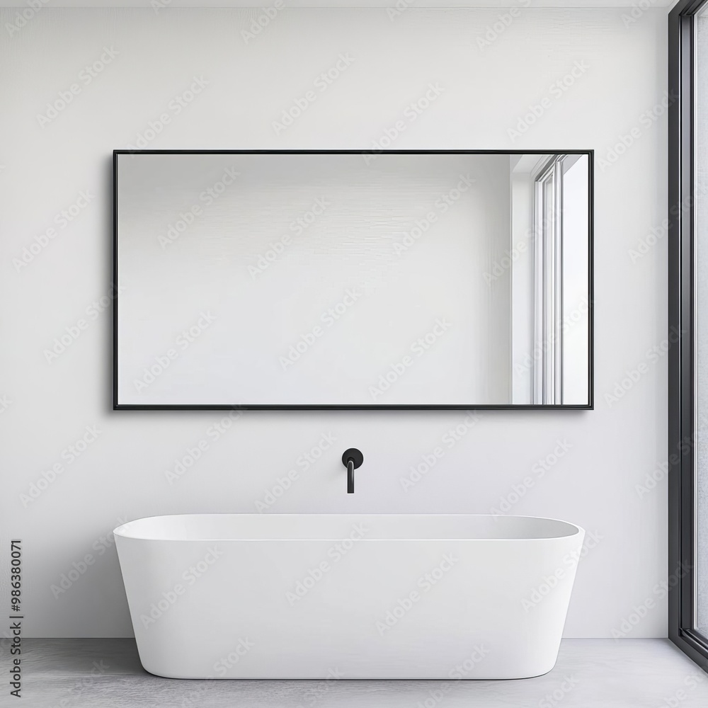 Large rectangular mirror with seamless edges in a minimalist bathroom, minimalist bathroom mirror, sleek simplicity Large rectangular mirror with seamless edges in a minimalist bathroom, minimalist bathroom mirror, sleek simplicity