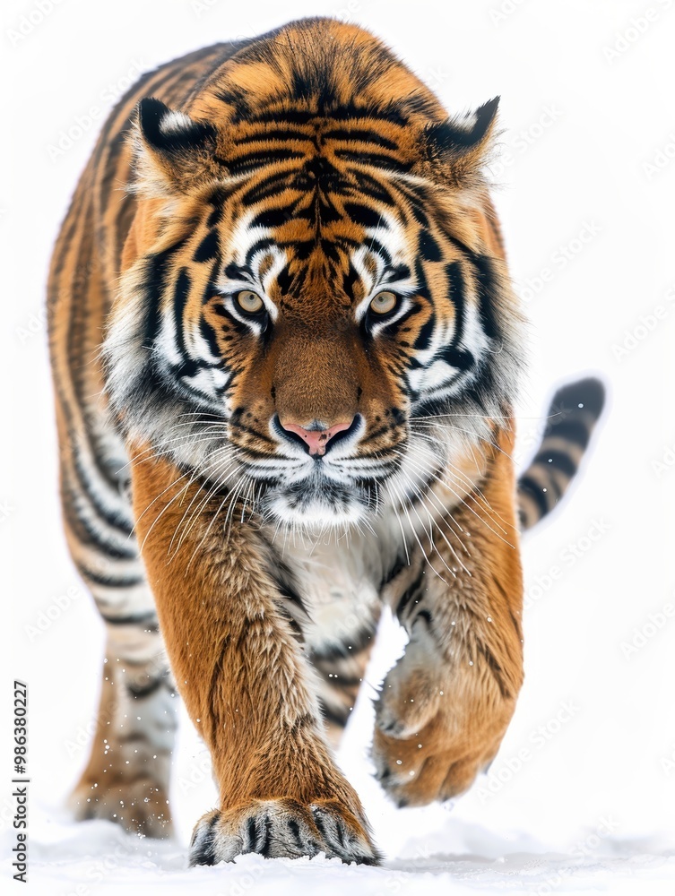 A tiger is walking through the snow A tiger is walking through the snow