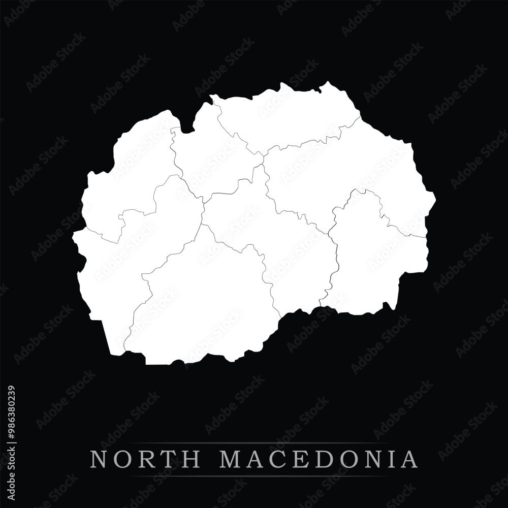 White political maps of North Macedonia isolated on black background. White political maps of North Macedonia isolated on black background.