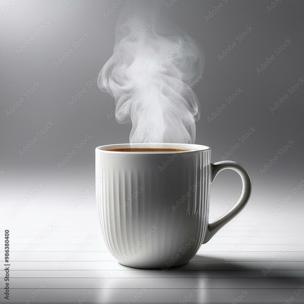 Stilvolle Kaffeetasse mit Dampf auf weißem Hintergrund Stilvolle Kaffeetasse mit Dampf auf weißem Hintergrund