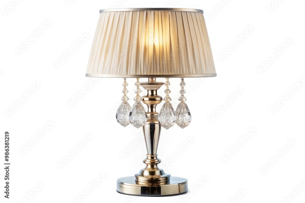 A luxurious crystal desk lamp with a sparkling crystal base and a silk lampshade, set against a white background for a glamorous and high-end feel A luxurious crystal desk lamp with a sparkling crystal base and a silk lampshade, set against a white background for a glamorous and high-end feel