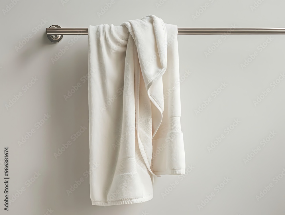 White towel hanging on a hanger in bathroom. 3d rendering White towel hanging on a hanger in bathroom. 3d rendering
