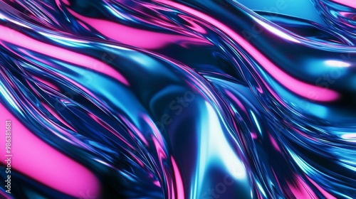 Captivating neon lights on a metallic surface create a modern, elegant, and futuristic design with vibrant colors and ample copy space. Perfect for trendy and stylish projects